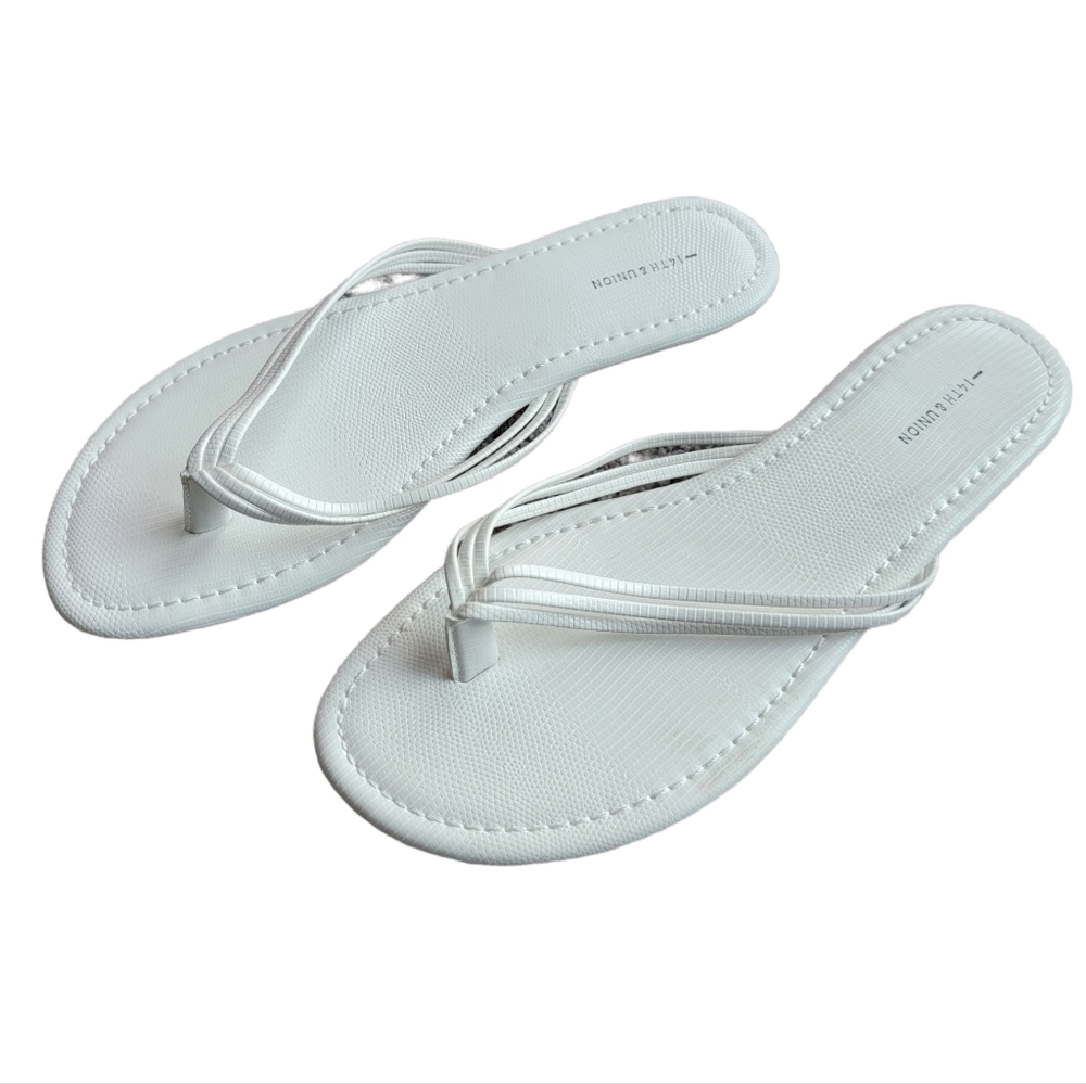 14th & Union Dessie White Thong Flip Flop Sandals